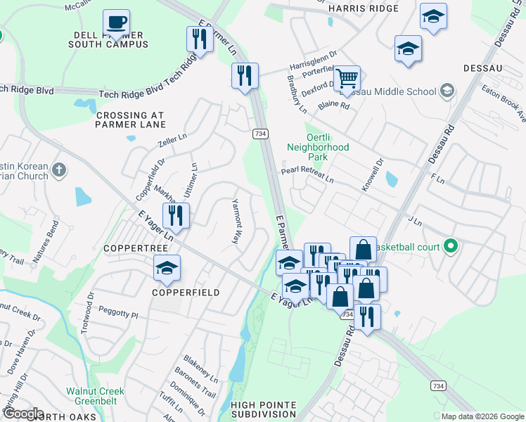 map of restaurants, bars, coffee shops, grocery stores, and more near 1304 Crewler Cove in Austin