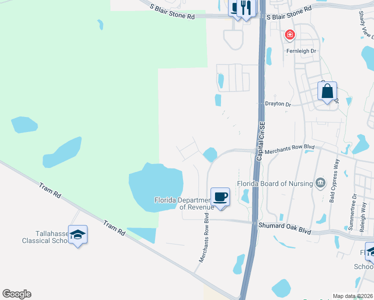 map of restaurants, bars, coffee shops, grocery stores, and more near 2000 Merchants Row Boulevard in Tallahassee