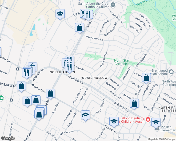 map of restaurants, bars, coffee shops, grocery stores, and more near 1817 Golden Pheasant Drive in Austin