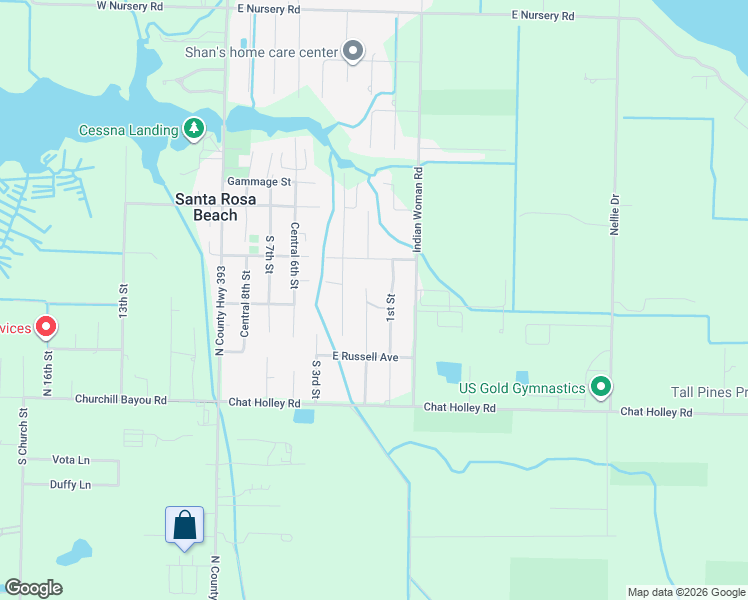 map of restaurants, bars, coffee shops, grocery stores, and more near 159 1st Street in Santa Rosa Beach