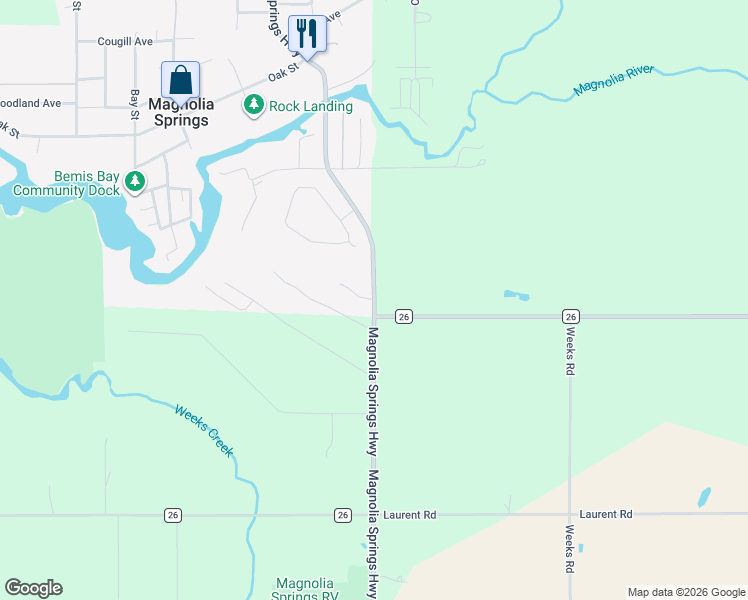 map of restaurants, bars, coffee shops, grocery stores, and more near 11545 Magnolia Springs Highway in Magnolia Springs