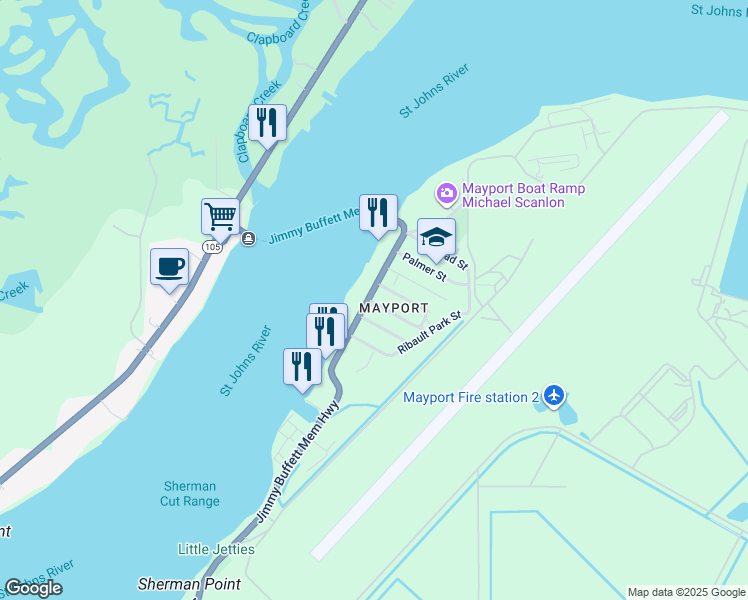 map of restaurants, bars, coffee shops, grocery stores, and more near in Jacksonville