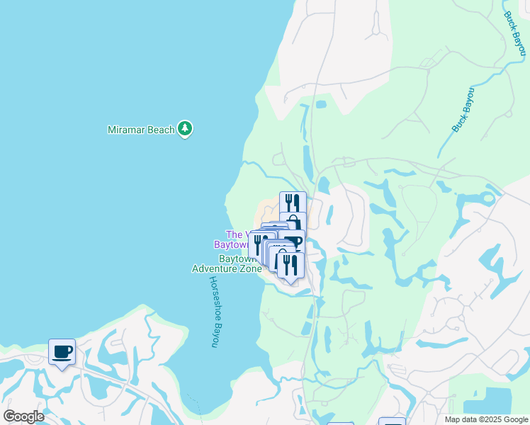 map of restaurants, bars, coffee shops, grocery stores, and more near 9700 Grand Sandestin Boulevard in Miramar Beach