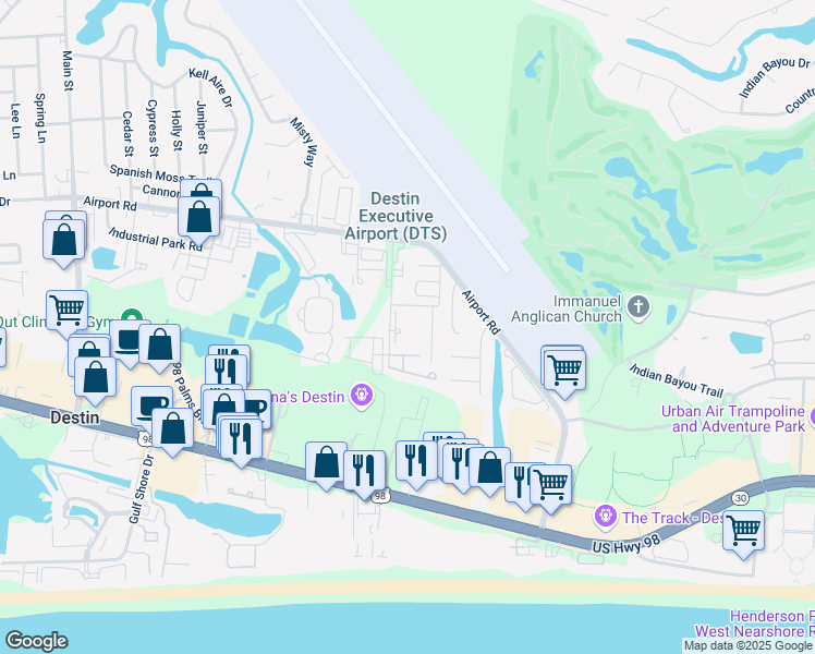 map of restaurants, bars, coffee shops, grocery stores, and more near 195 Mattie M Kelly Boulevard in Destin