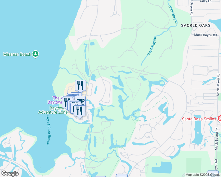 map of restaurants, bars, coffee shops, grocery stores, and more near 1960 Baytowne Loop in Miramar Beach