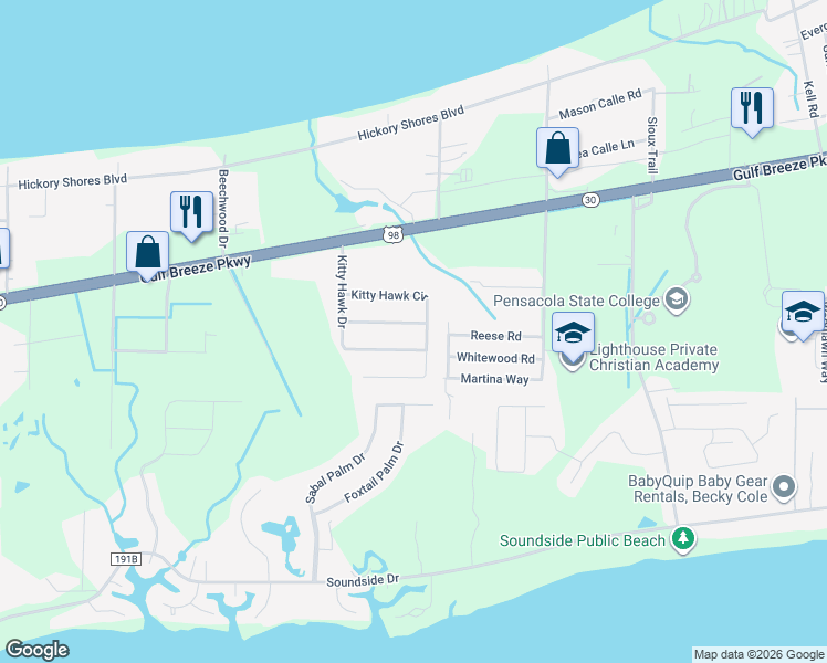map of restaurants, bars, coffee shops, grocery stores, and more near 4741 Constellation Drive in Gulf Breeze