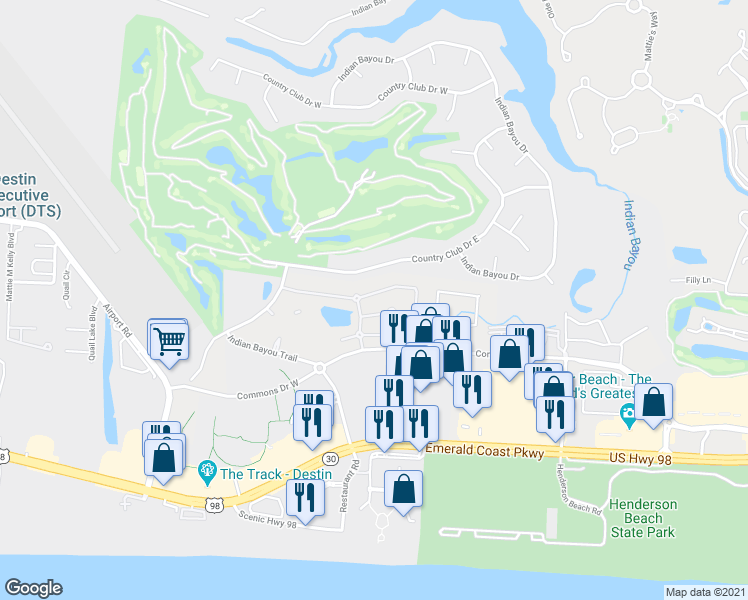 map of restaurants, bars, coffee shops, grocery stores, and more near 4034 Drifting Sand Trail in Destin