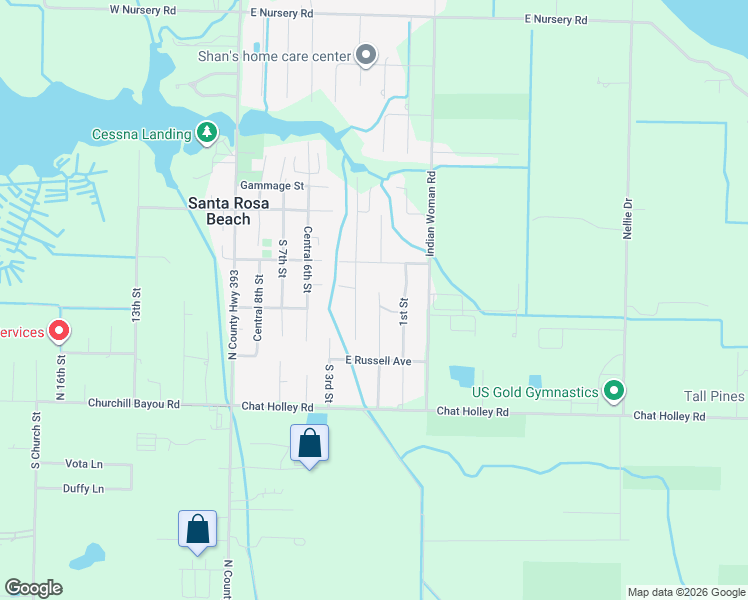 map of restaurants, bars, coffee shops, grocery stores, and more near 91 4th Street in Santa Rosa Beach