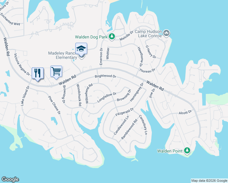 map of restaurants, bars, coffee shops, grocery stores, and more near 12214 Longfellow Drive in Montgomery