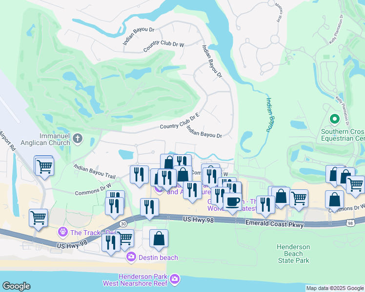 map of restaurants, bars, coffee shops, grocery stores, and more near 249 Diamond Cove in Destin