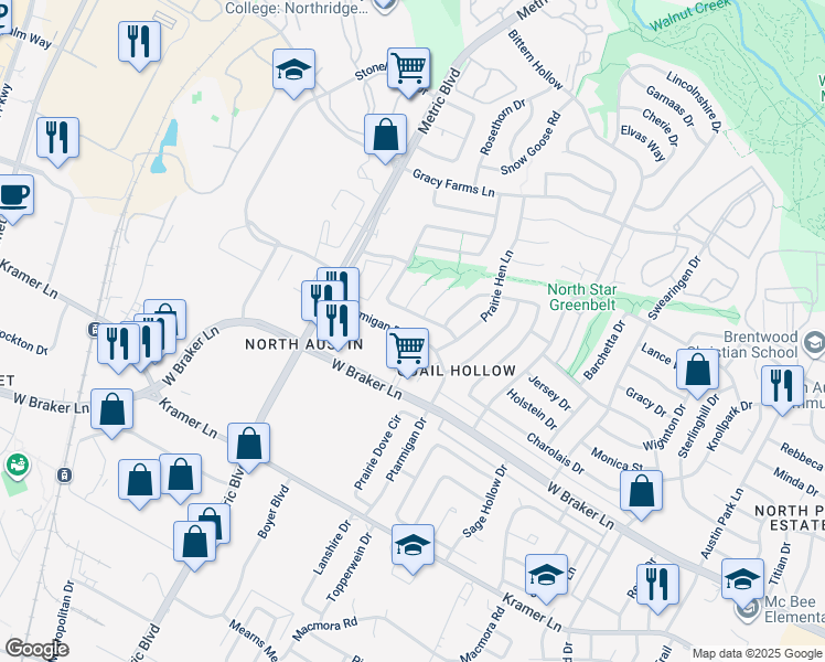 map of restaurants, bars, coffee shops, grocery stores, and more near 1817 Golden Pheasant Drive in Austin