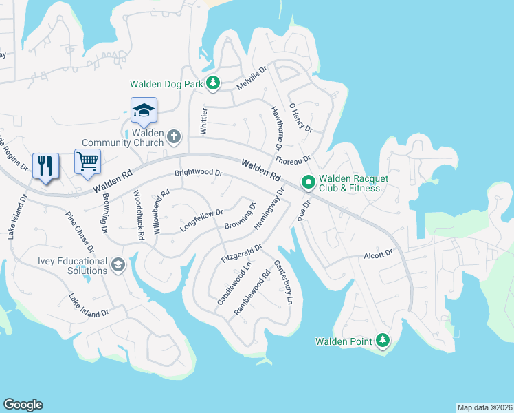 map of restaurants, bars, coffee shops, grocery stores, and more near 12103 Browning Drive in Montgomery