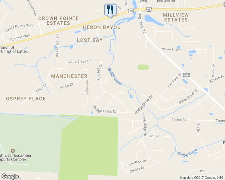 map of restaurants, bars, coffee shops, grocery stores, and more near 10900 Oak Valley Drive in Pensacola