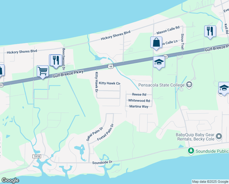 map of restaurants, bars, coffee shops, grocery stores, and more near 4737 Constellation Drive in Gulf Breeze
