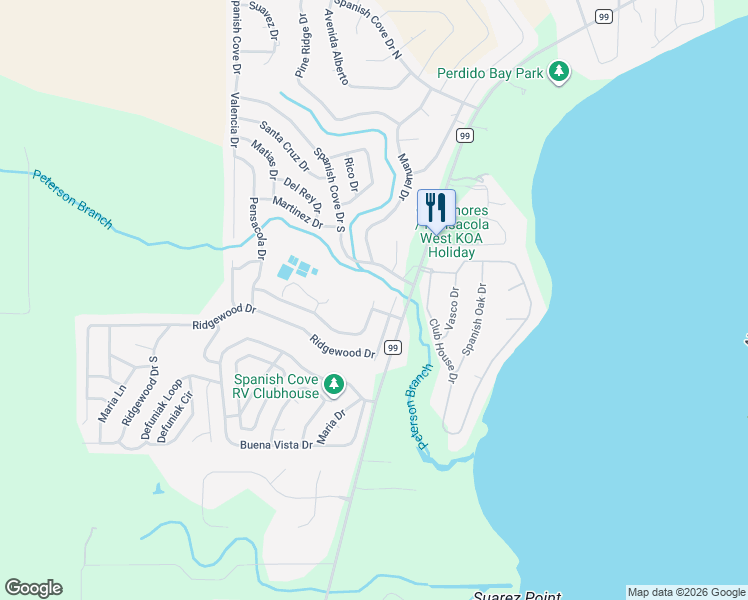 map of restaurants, bars, coffee shops, grocery stores, and more near Vasco Circle in Baldwin County