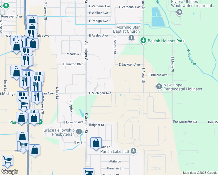 map of restaurants, bars, coffee shops, grocery stores, and more near 679 East Michigan Avenue in Foley