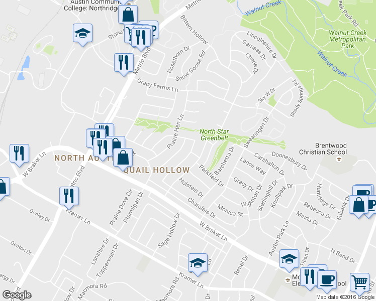 map of restaurants, bars, coffee shops, grocery stores, and more near 11700 Hidden Quail Drive in Austin