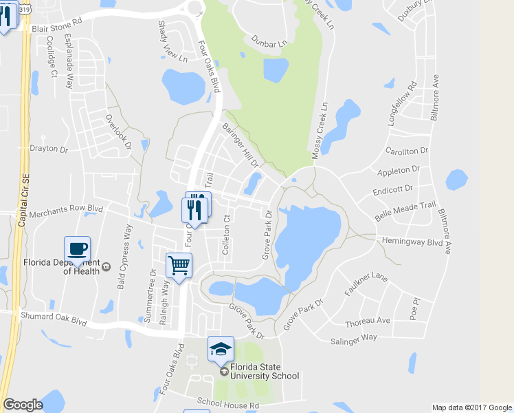 map of restaurants, bars, coffee shops, grocery stores, and more near 3185 Mulberry Park Blvd in Tallahassee