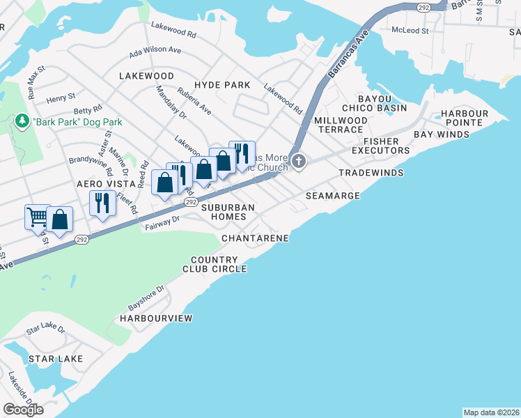 map of restaurants, bars, coffee shops, grocery stores, and more near 630 Bayshore Dr in Pensacola
