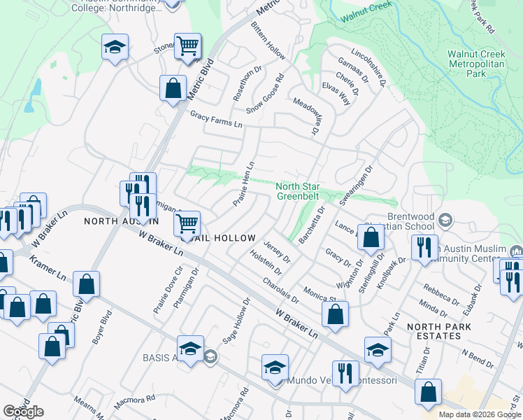 map of restaurants, bars, coffee shops, grocery stores, and more near 11700 Hidden Quail Drive in Austin