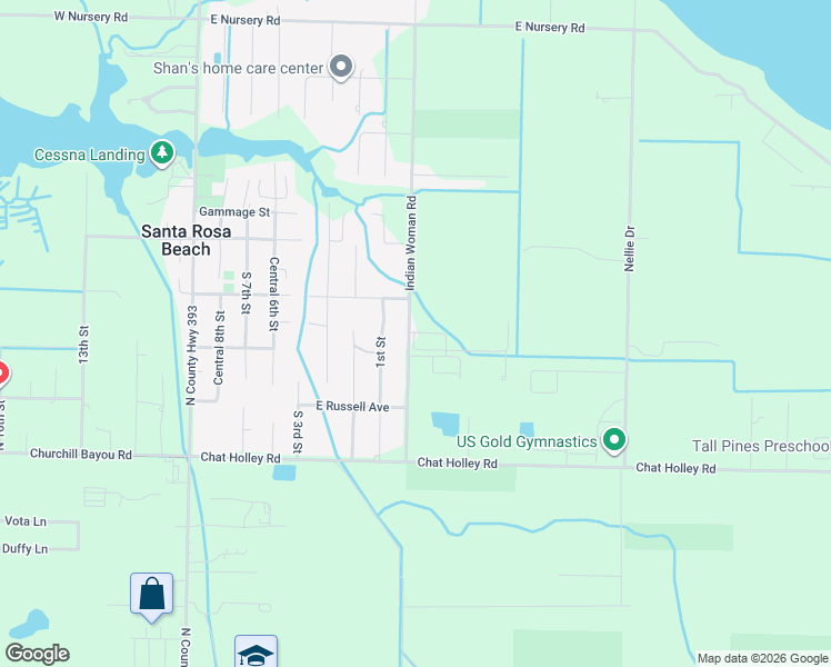 map of restaurants, bars, coffee shops, grocery stores, and more near 285 Indian Woman Road in Santa Rosa Beach