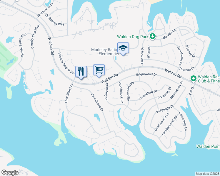 map of restaurants, bars, coffee shops, grocery stores, and more near 12670 Browning Drive in Montgomery