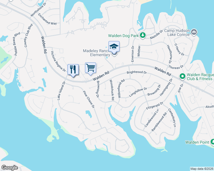 map of restaurants, bars, coffee shops, grocery stores, and more near 12670 Browning Drive in Montgomery