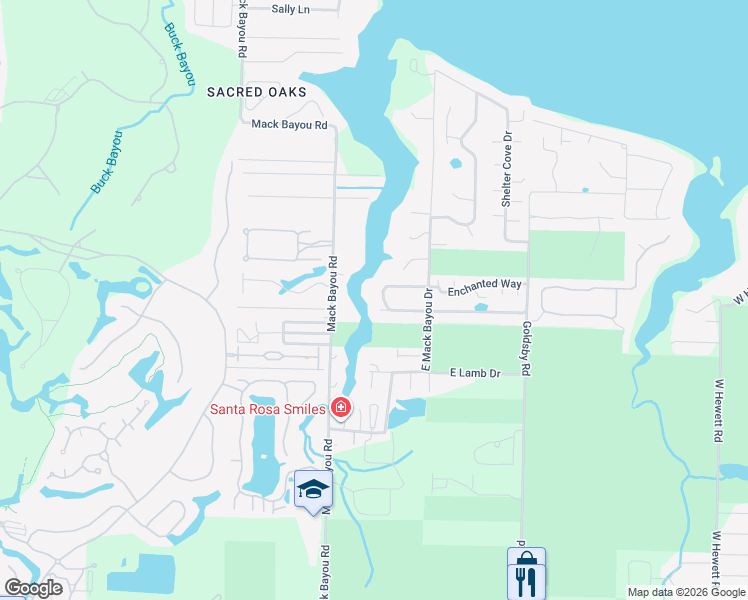 map of restaurants, bars, coffee shops, grocery stores, and more near 129 Bluebell Circle in Santa Rosa Beach
