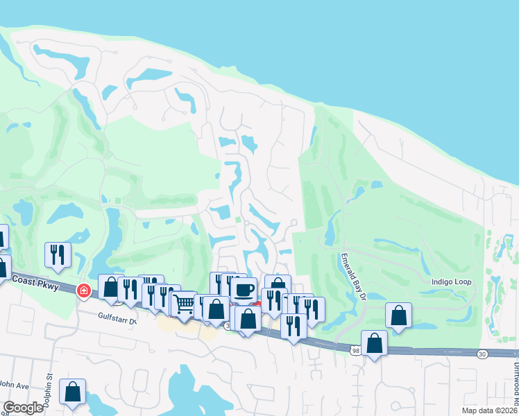 map of restaurants, bars, coffee shops, grocery stores, and more near 262 Okeechobee Cove in Destin