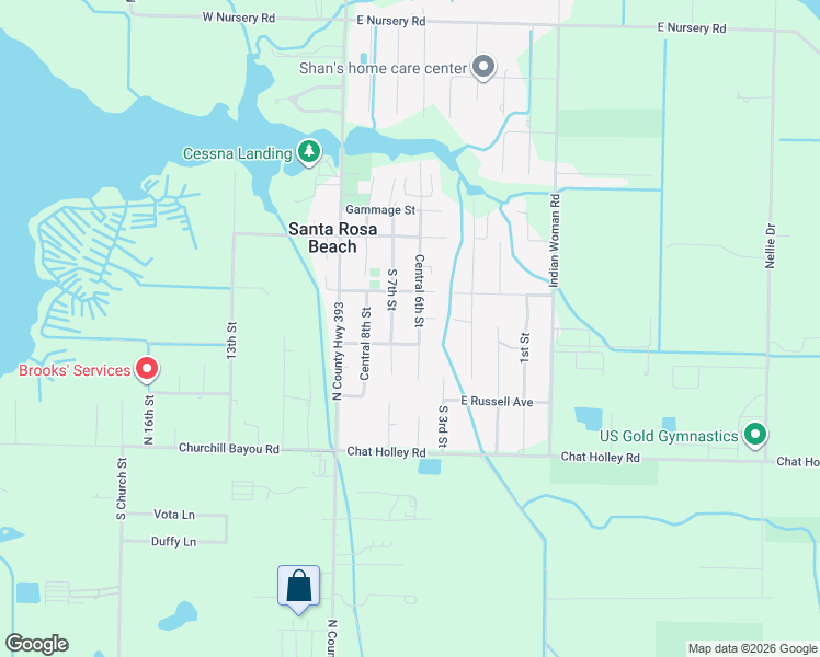 map of restaurants, bars, coffee shops, grocery stores, and more near 115 Central 6th Street in Santa Rosa Beach