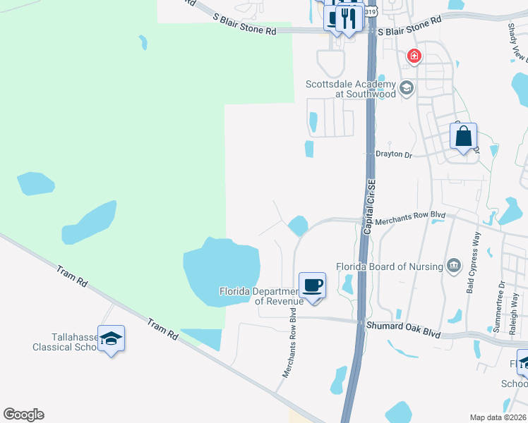 map of restaurants, bars, coffee shops, grocery stores, and more near 2000 Merchants Row Boulevard in Tallahassee