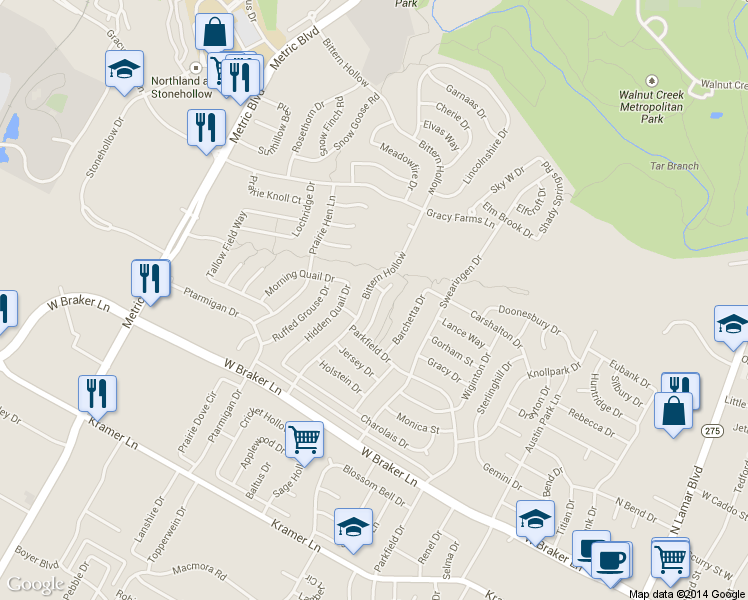 map of restaurants, bars, coffee shops, grocery stores, and more near 11712 Norwegian Wood Drive in Austin