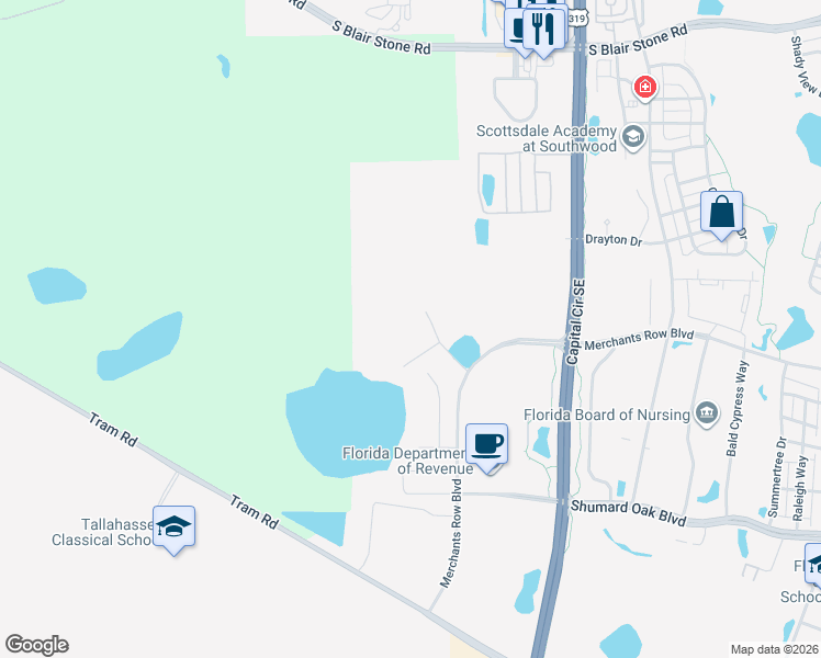 map of restaurants, bars, coffee shops, grocery stores, and more near 2000 Merchants Row Boulevard in Tallahassee