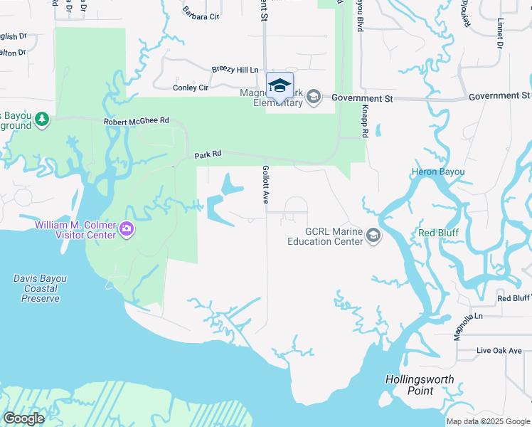 map of restaurants, bars, coffee shops, grocery stores, and more near 3600 Gollott Avenue in Ocean Springs