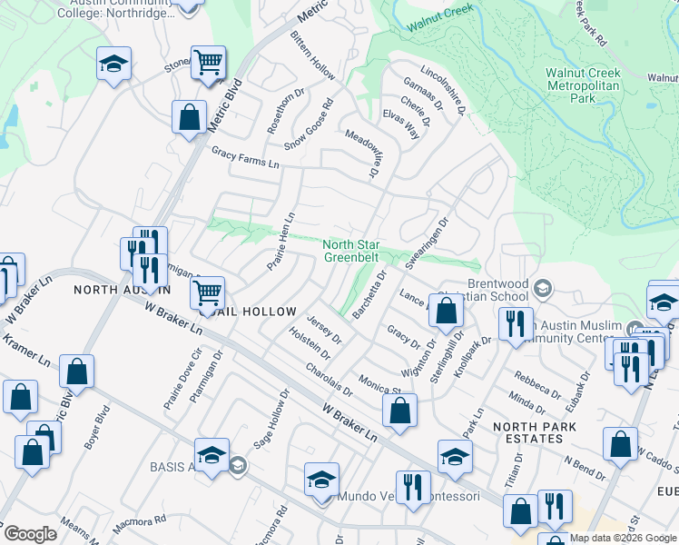 map of restaurants, bars, coffee shops, grocery stores, and more near 11712 Norwegian Wood Drive in Austin