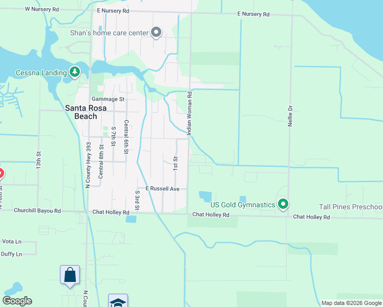 map of restaurants, bars, coffee shops, grocery stores, and more near 285 Indian Woman Road in Santa Rosa Beach