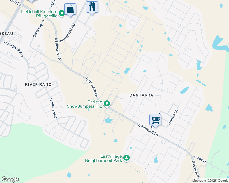 map of restaurants, bars, coffee shops, grocery stores, and more near 2906 East Howard Lane in Pflugerville