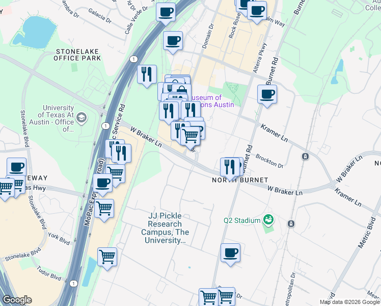 map of restaurants, bars, coffee shops, grocery stores, and more near in Austin