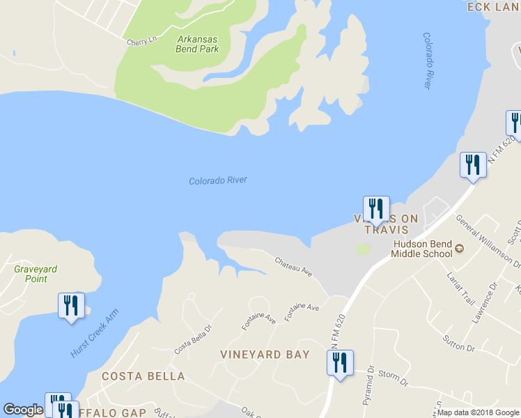 map of restaurants, bars, coffee shops, grocery stores, and more near 16106 Chateau Avenue in Austin