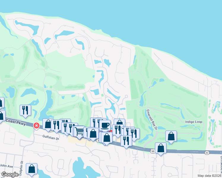map of restaurants, bars, coffee shops, grocery stores, and more near 262 Okeechobee Cove in Destin
