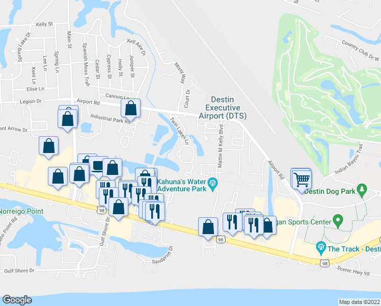 map of restaurants, bars, coffee shops, grocery stores, and more near 217 Twin Lakes Lane in Destin