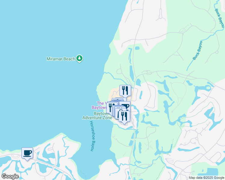 map of restaurants, bars, coffee shops, grocery stores, and more near 9700 Grand Sandestin Boulevard in Miramar Beach