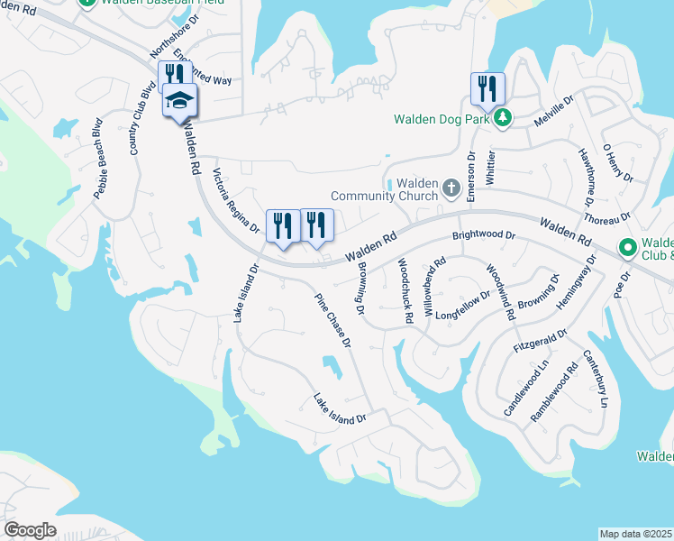 map of restaurants, bars, coffee shops, grocery stores, and more near 12721 Walden Road in Montgomery