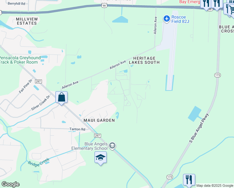 map of restaurants, bars, coffee shops, grocery stores, and more near 1342 Dog Track Road in Pensacola