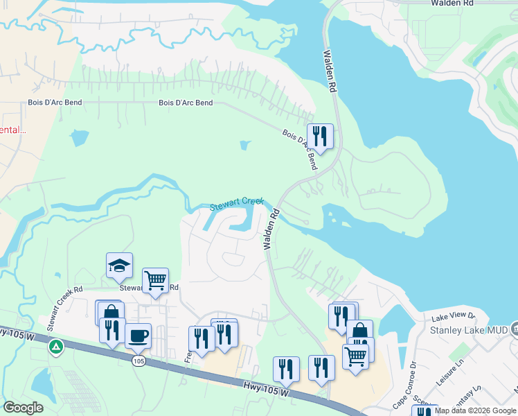 map of restaurants, bars, coffee shops, grocery stores, and more near 9938 Crescent Cove Drive in Montgomery