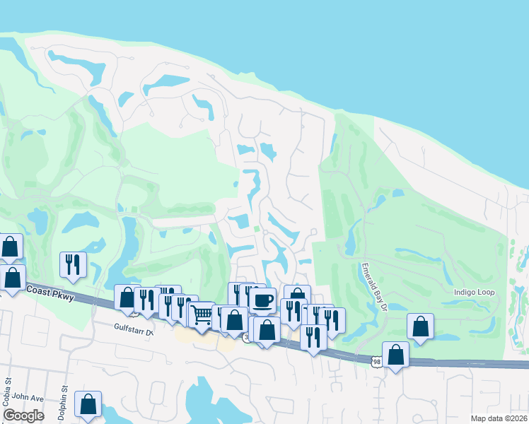 map of restaurants, bars, coffee shops, grocery stores, and more near 262 Okeechobee Cove in Destin