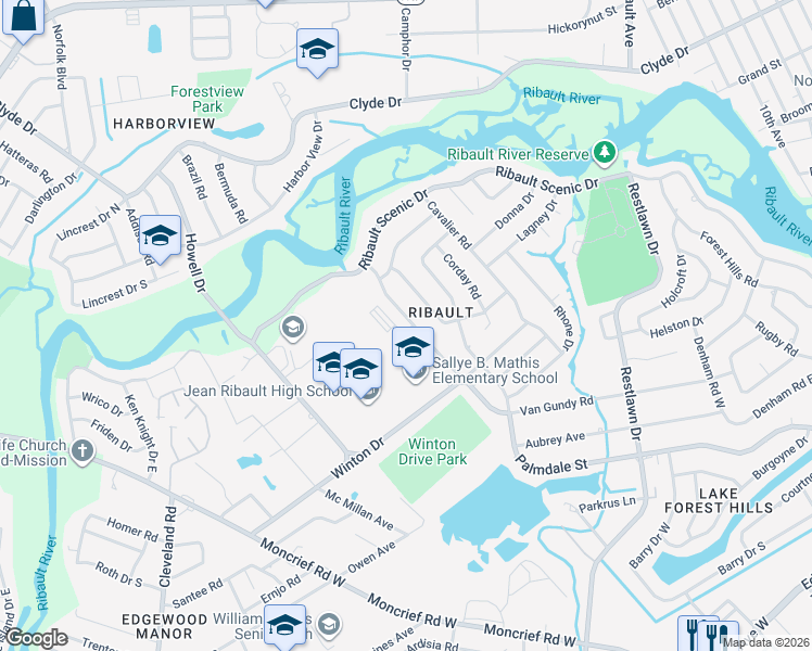 map of restaurants, bars, coffee shops, grocery stores, and more near 6834 Van Gundy Road in Jacksonville