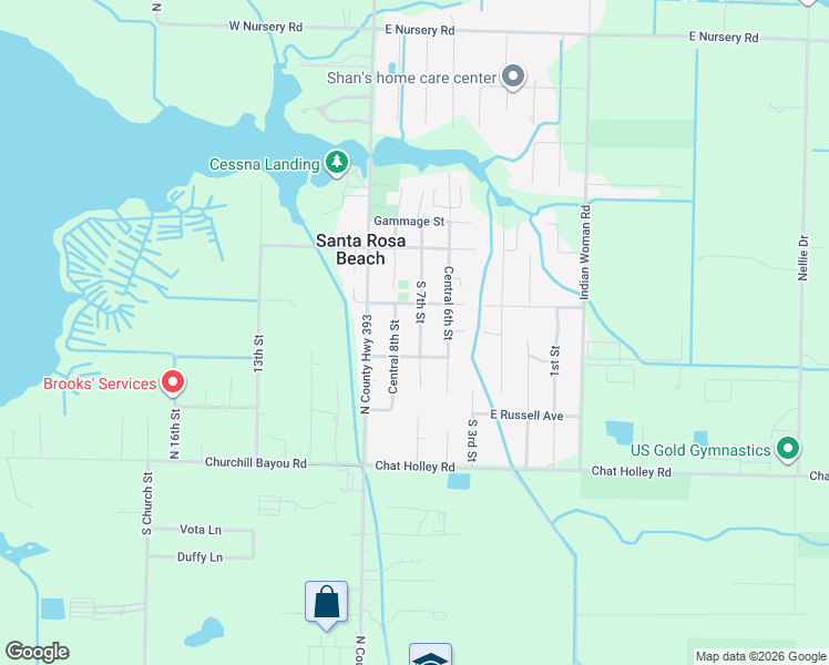 map of restaurants, bars, coffee shops, grocery stores, and more near 142 Central 8th Street in Santa Rosa Beach