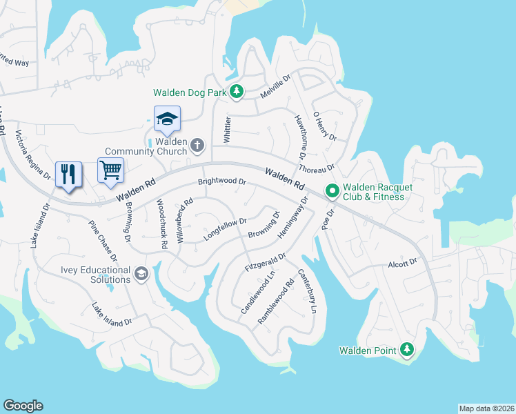 map of restaurants, bars, coffee shops, grocery stores, and more near 12110 Longfellow Drive in Montgomery