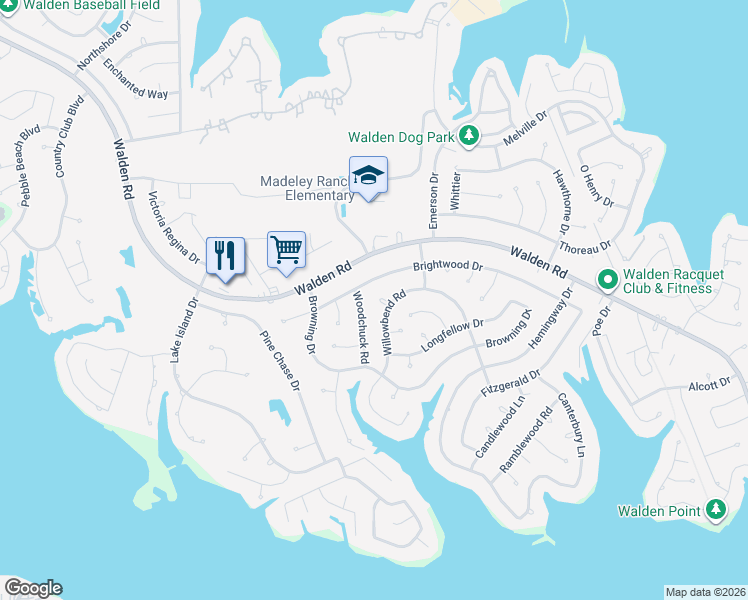 map of restaurants, bars, coffee shops, grocery stores, and more near 12511 Wickwild Circle in Montgomery